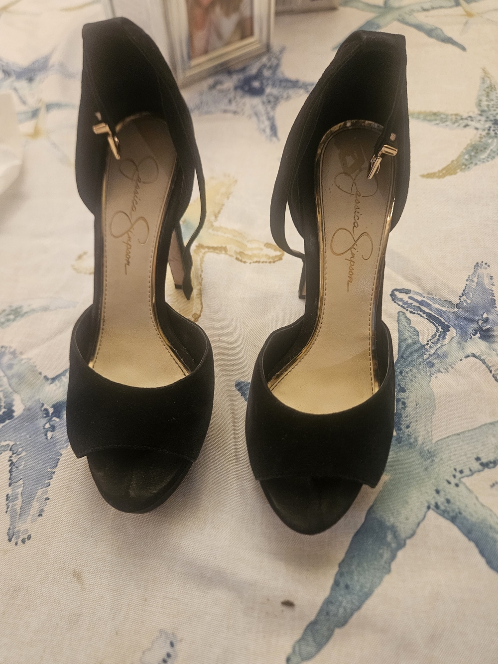 Jessica Simpson Black Open-Toe Ankle Strap Heels. Very Good Condition!